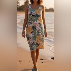 Emery rose  tropical print scoop neck dress
